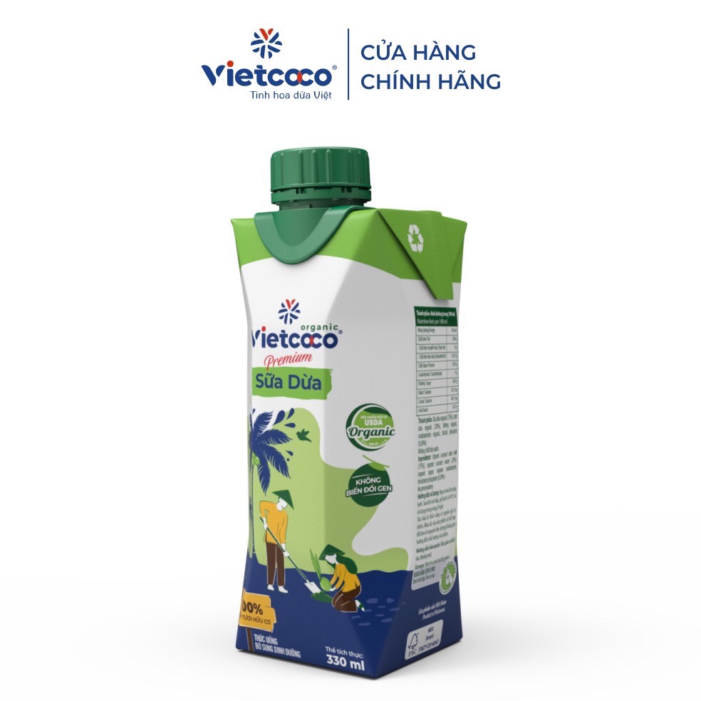 Combo 2 hộp Sữa dừa tươi UHT VIETCOCO - Organic - 330ml