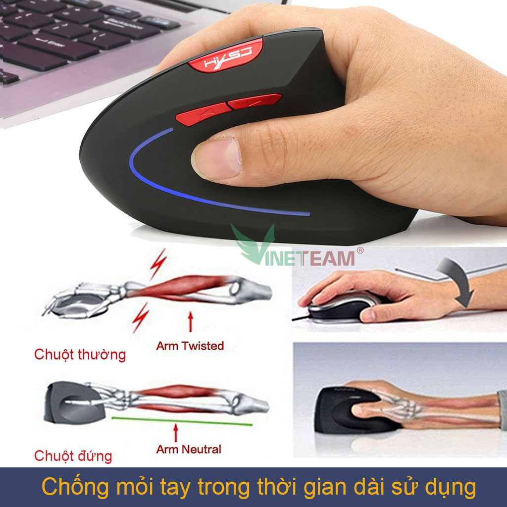 Chuột Không Dây Chống Mỏi Tay HXSJ Siêu Ngầu T22 Pin Sạc Chuột Công thái học  Dùng Cực Lâu Kết Nối Không Dây Qua Adapter USB Tương Thích Máy Tính Laptop PC Tivi Kiểu Dáng Mới Chơi Game Dùng Văn Phòng Cực Thích