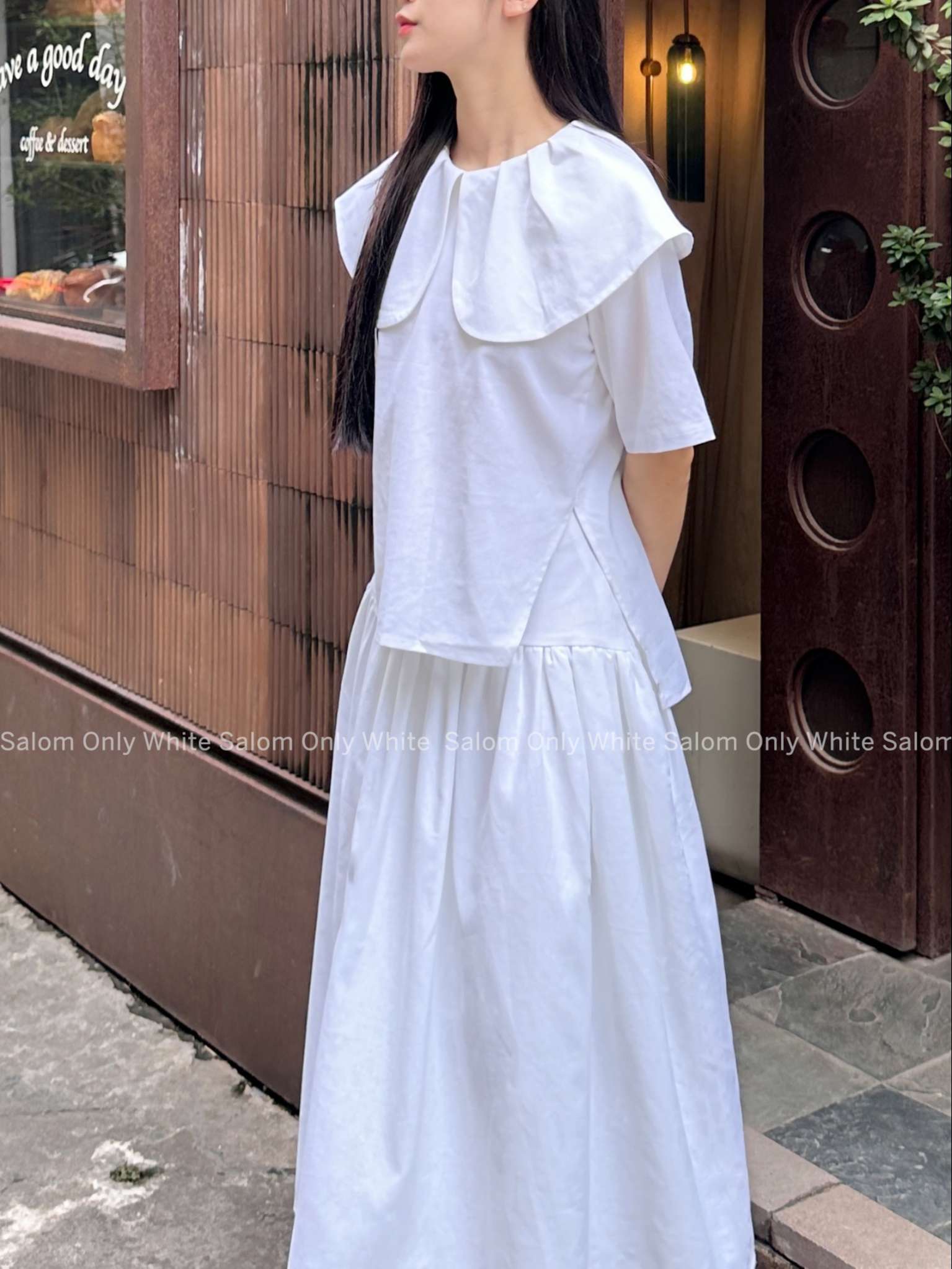 𝐒𝐞𝐭 𝐀́𝐨 𝐒𝐞𝐧 𝐯𝐚̀ 𝐂𝐡𝐚̂𝐧 𝐕𝐚́𝐲 𝐘𝐞̂𝐧 - Áo Cổ Sen và Chân váy Linen Cạp Cao SALOM (Ảnh thật chính chủ)