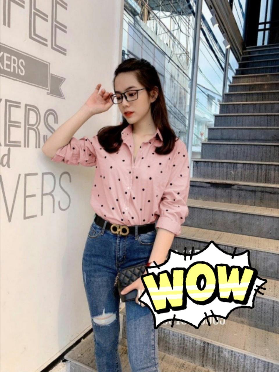 Áo sơ mi nữ chấm bi