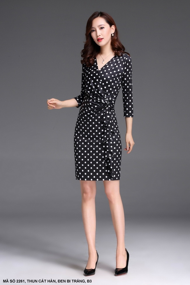 Mydu Shop | Ms 2261 Party Dress with Light Polka Dots, Flattering Waist, Elegant Figure