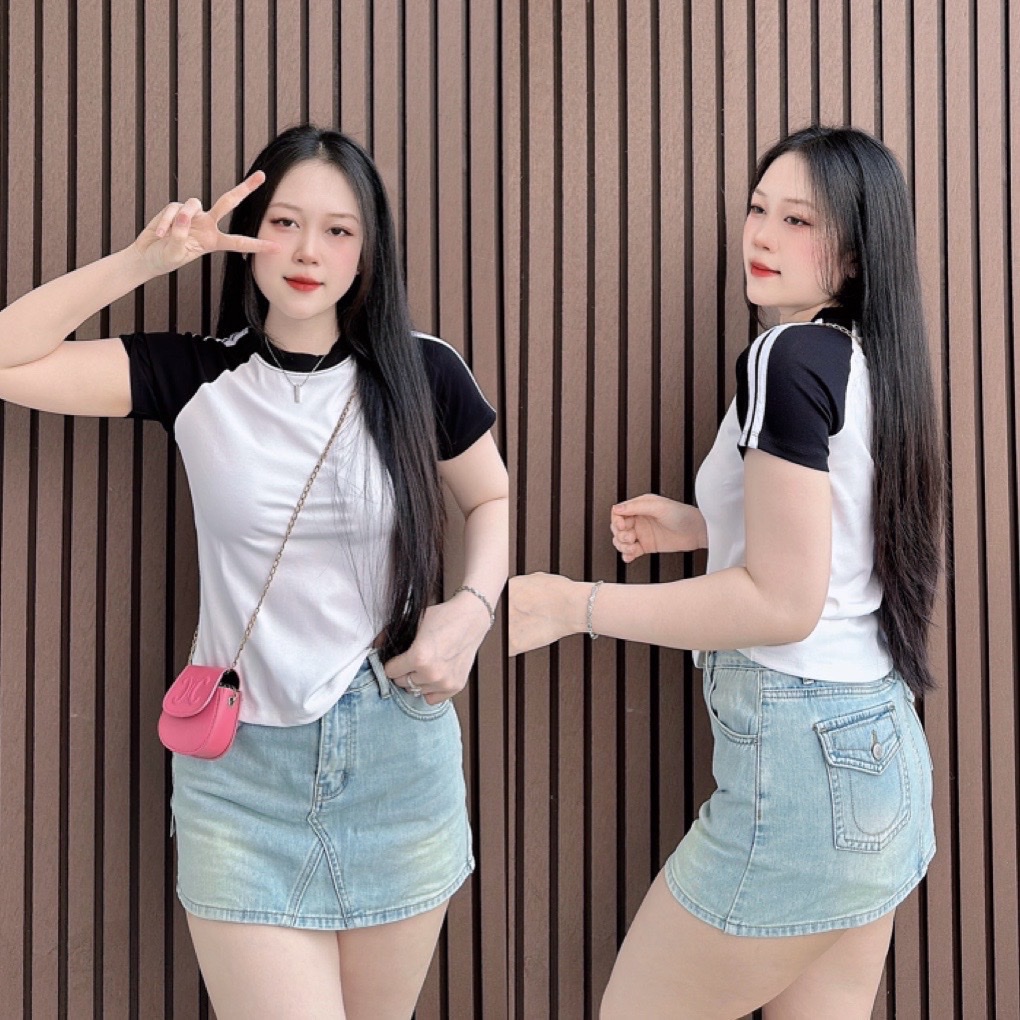 Áo thun dáng ôm nữ phối sọc tay RAGLAN ( RAGLAN CT MỚI )