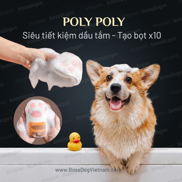 Bông tắm tạo bọt Poly chó mèo - Dụng cụ hỗ trợ tắm cho Poodle, Corgi, Porm,v.v - Massage cho cún | BossDog