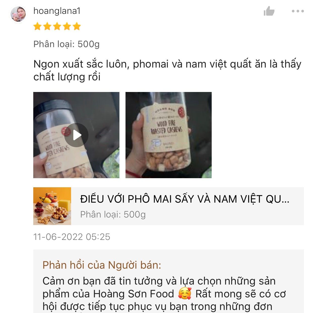 Hạt điều phô mai sấy (500g)_Hoang Son Food_Điều Bình Phước xuất khẩu