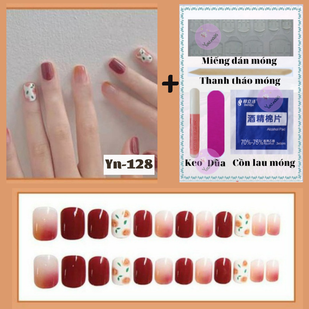 [Tặng 5 Phụ Kiện]  Set 24 Móng Tay Giả Họa Tiết 3D (Mã Yn121- Yn130)
