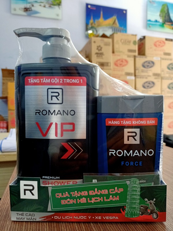 Sữa tắm hương nước hoa cao cấp Romano VIP 650g tặng Romano Force tắm gội 2 in 1(150g) cao cấp