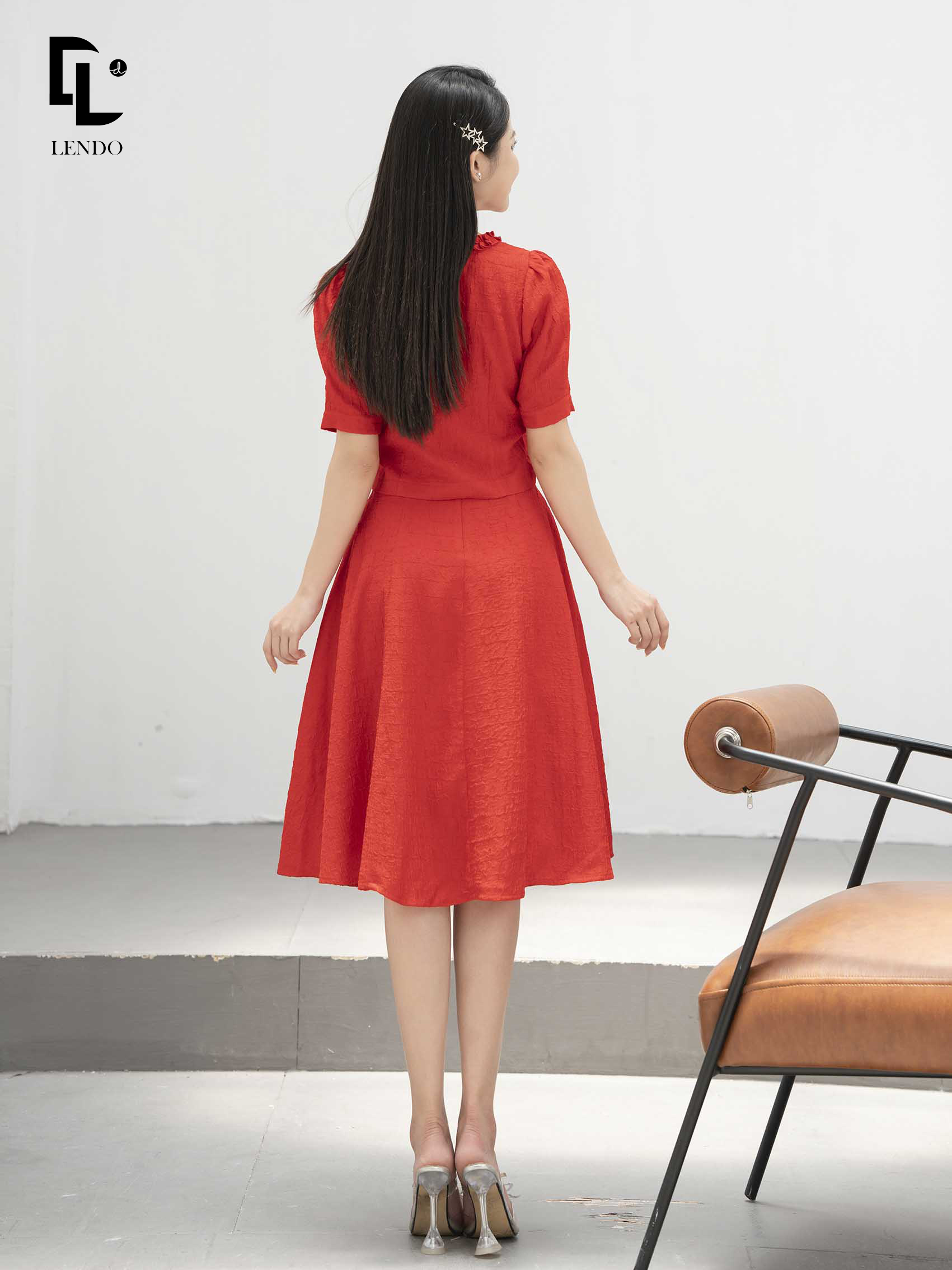 Lendo bottoming shirt short sleeve ruffles collar set