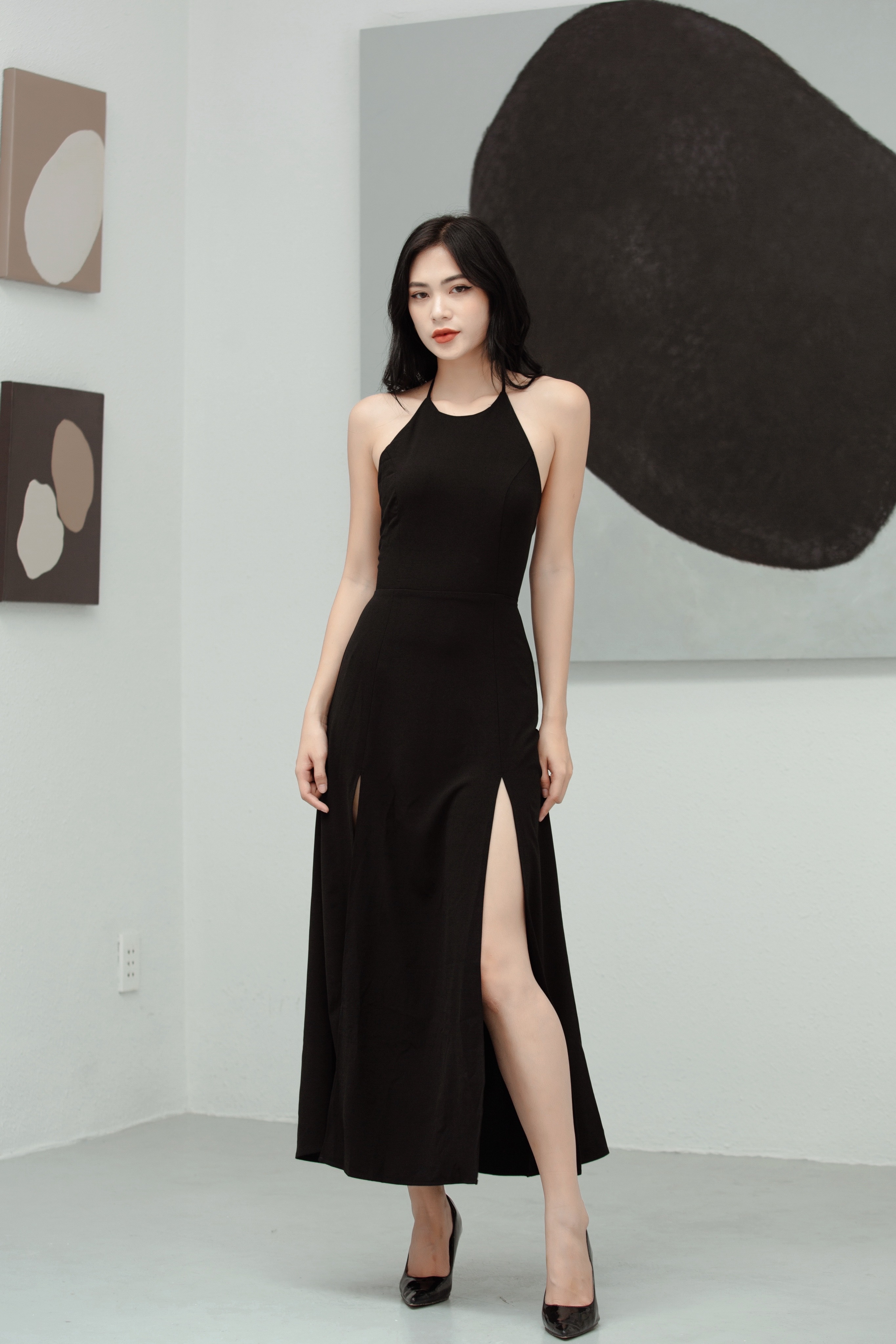 Đầm maxi cổ yếm Dalaney Dress (đen)