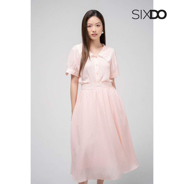 Áo sơ mi nữ họa tiết chấm bi trắng SIXDO (Polka Dot Chiffon Top)
