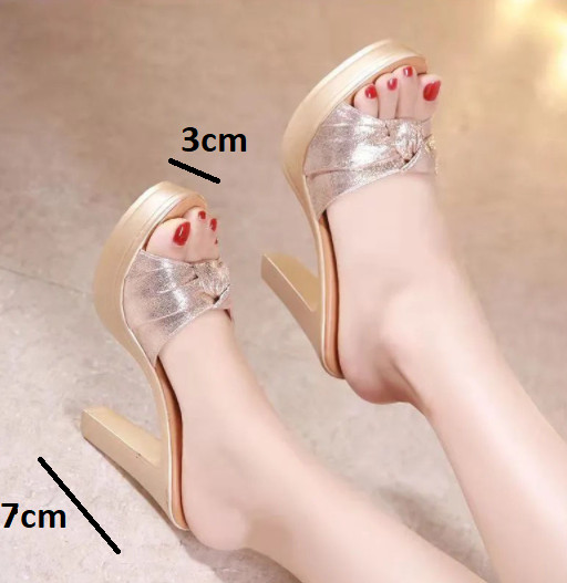 Dép cao gót nơ cuộn 7F GPSHOP