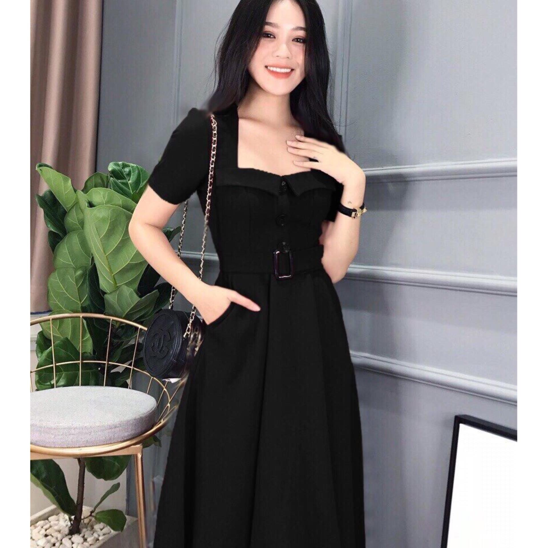 Đầm maxi dáng xòe chất kate lụa kèm đai bel có hình thật đỏ - đen – trắng