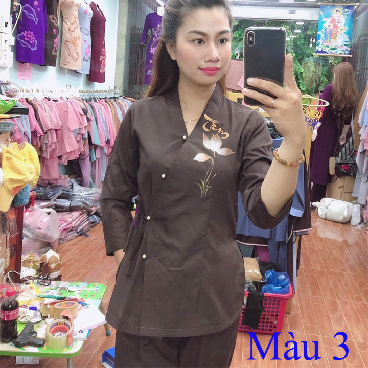 Quần Áo Phật Tử, Đồ Lam Phật Đi Chùa Nữ, đồ bộ mặc nhà mẫu nhật vẽ mã PN13B