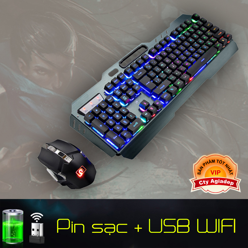 Bộ Bàn Phím + Chuột game Wireless Siêu xịn có Pin Sạc và Ánh sáng - TechDragon A670