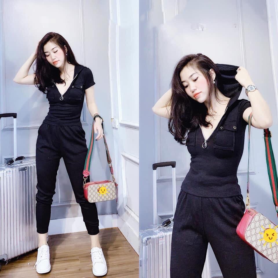 Sét bộ dài có nón thun gân-TH