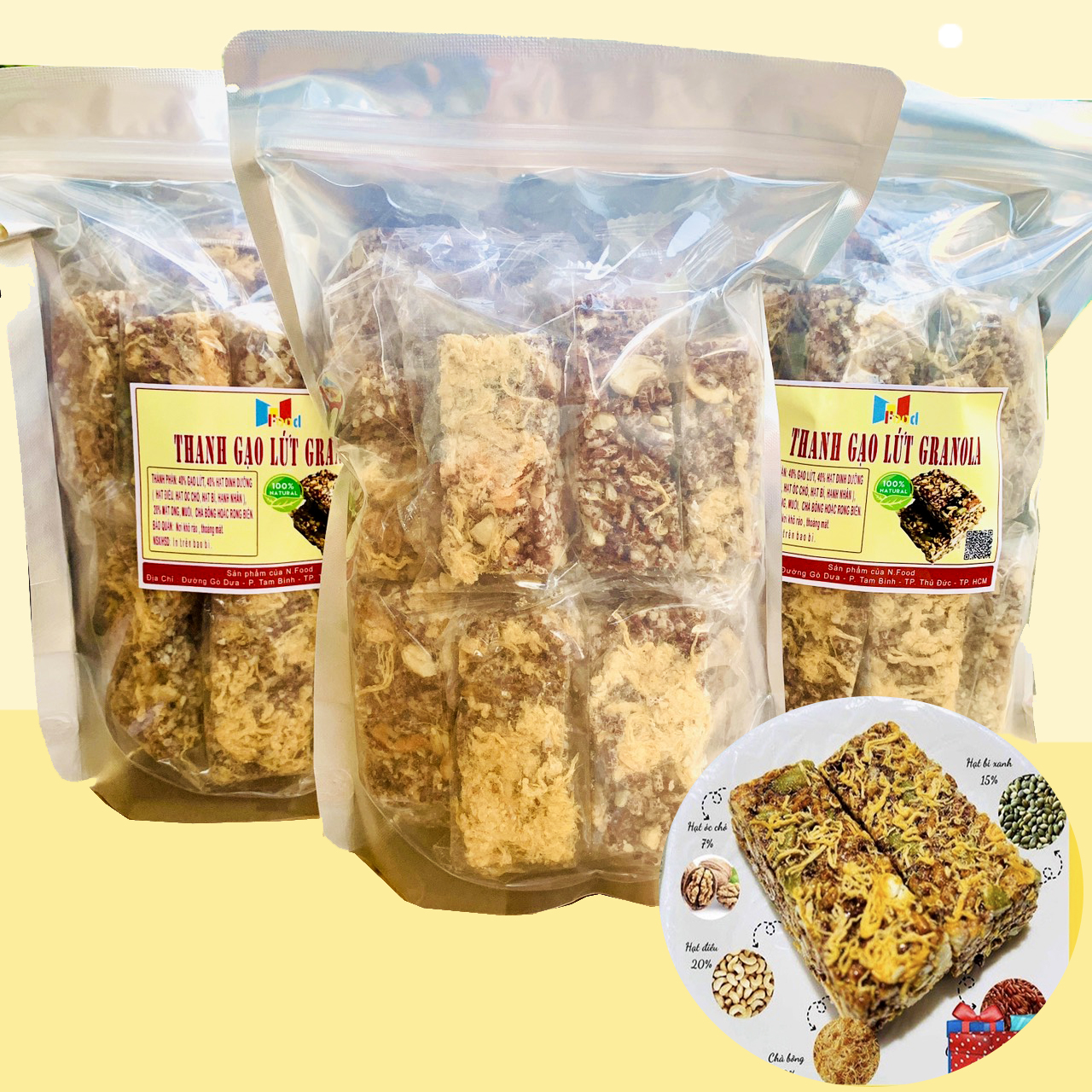 Thanh Gạo Lứt Mix Hạt Dinh Dưỡng & Chà Bông 1KG