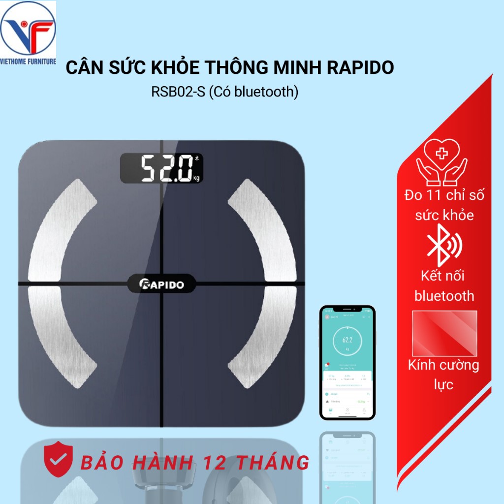 Cân sức khỏe thông minh Rapido RSB02-S (Có bluetooth)