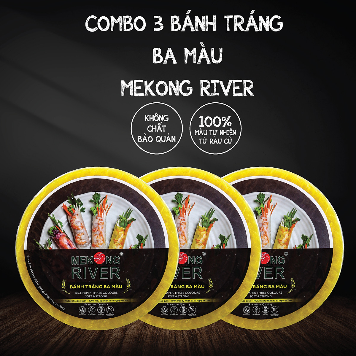 Combo 3 gói Bánh Tráng MeKong River Nghệ - 22cm
