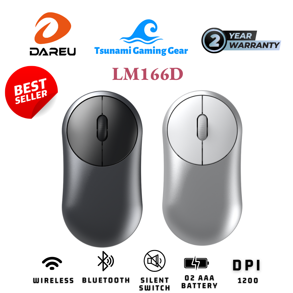 Chuột máy tính không dây dareu lm166d | dual mode | bluetooth | wireless 2.4ghz | silent click | pin aaa