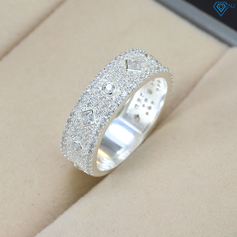 Nhẫn bạc nam tròn đính đá mặt caro sang trọng cá tính NNA0320 - Trang sức TNJ