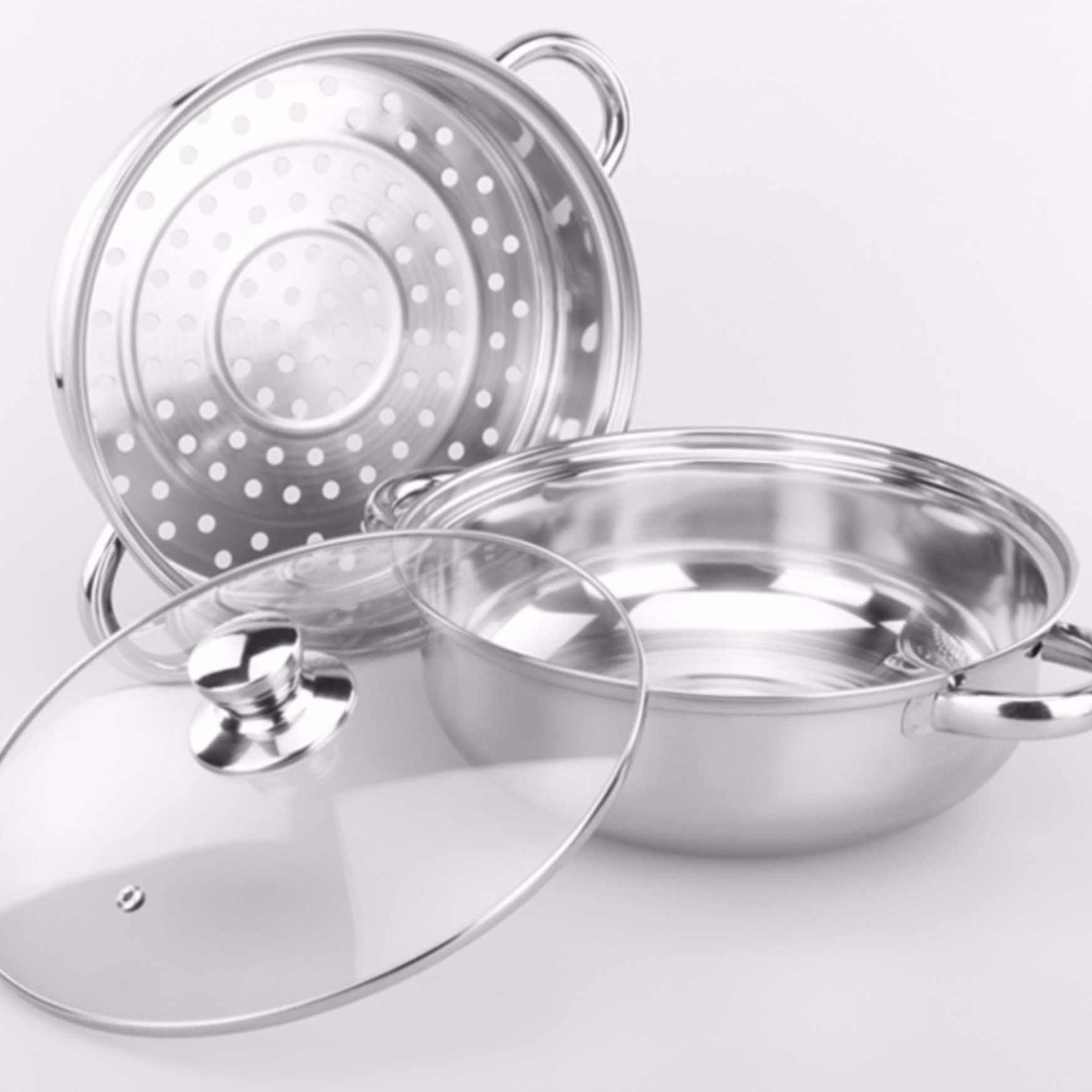Nồi hấp inox 2 tầng size 28cm nấu được trên bếp từ