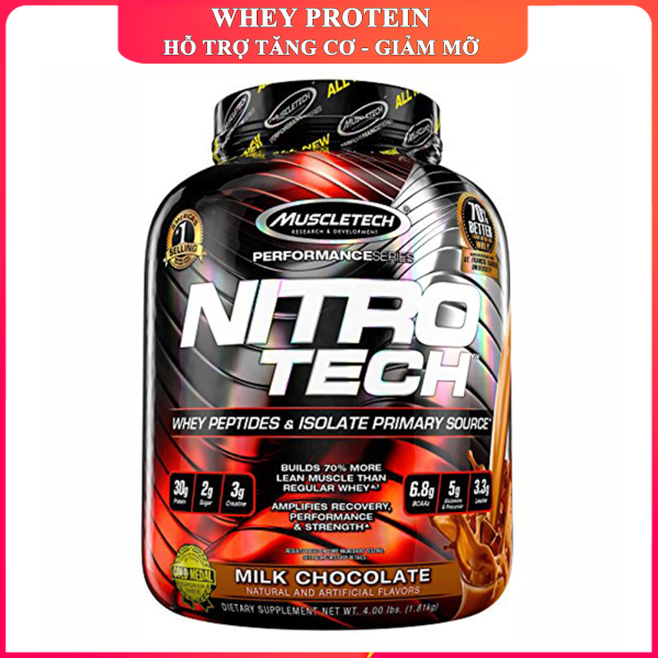 Sữa tăng cơ cao cấp Whey Protein Nitro Tech của MuscleTech hộp 1.8kg hỗ trợ tăng cơ tăng sức bền sức mạnh đốt mỡ giảm cân cho người tập gym và chơi thể thao - thuc pham chuc nang