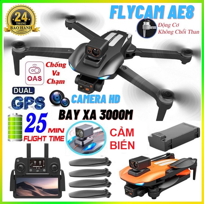 Fly camera 4k AE8 Pro Max Cảm Biến Tránh Vật Cản, Thời Gian Bay 25 Phút
