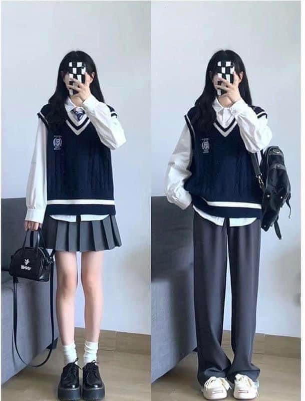 Áo len gile cổ tim hình huy hiệu nữ LS_AL152