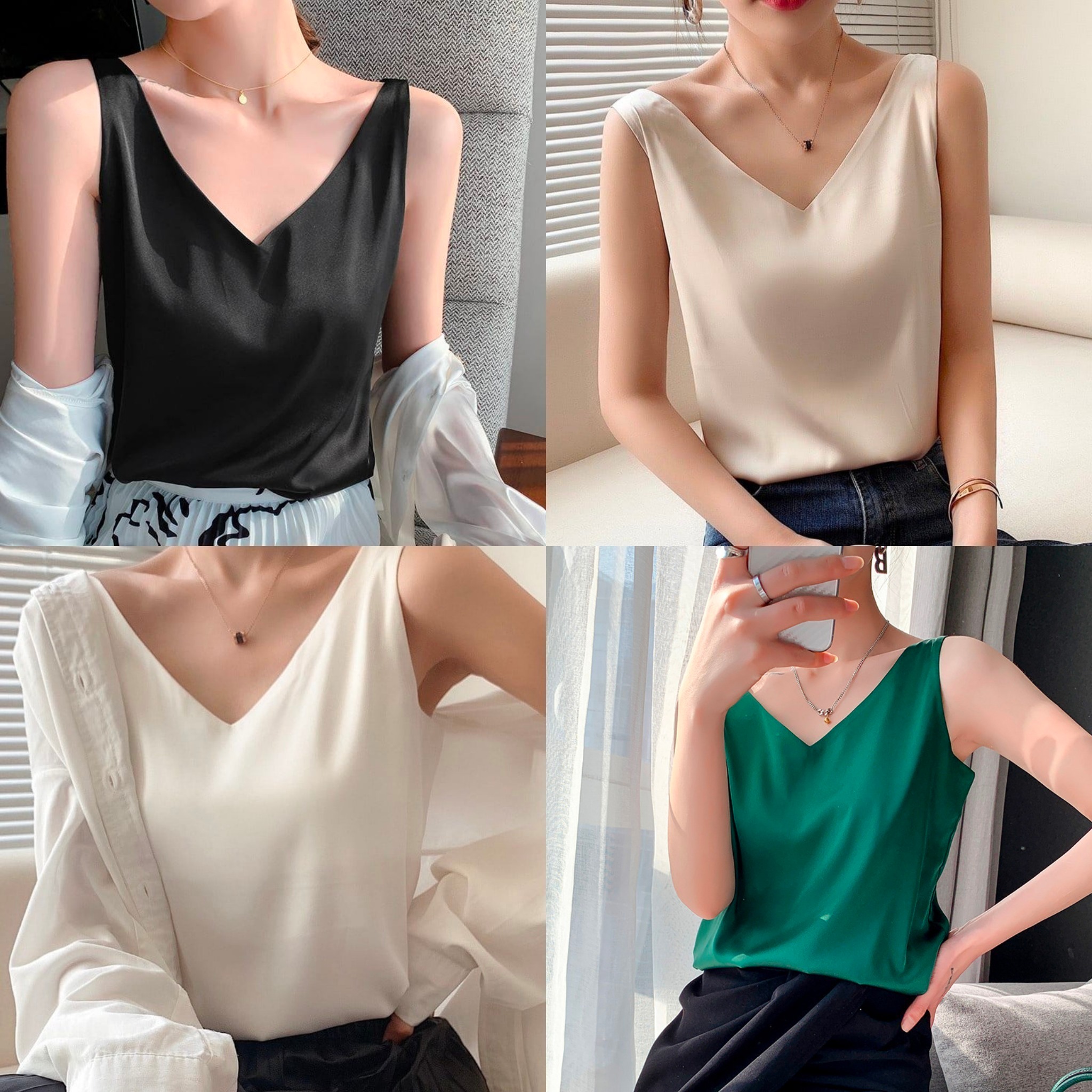 Áo lụa 2 dây cổ v LAMODE tôn dáng tôn da sang trọng ALCV