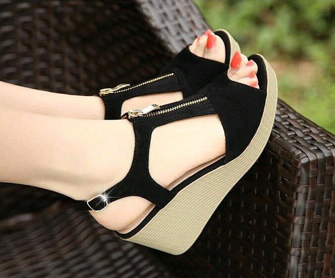 Giày đế xuồng 9cm dây khóa kéo