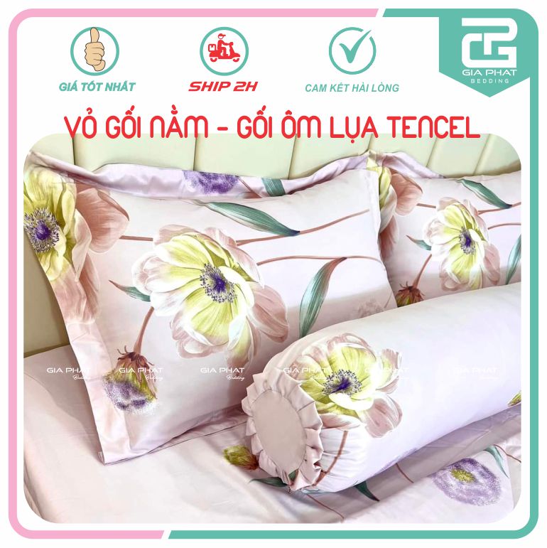 Vỏ gối nằm - vỏ gối ôm lụa tencel gia phát bedding cao cấp 40x60cm, 45x65cm, 50x70cm, 35x100cm gối ôm có khóa kéo.