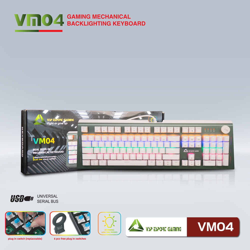 Bàn phím cơ gaming vsp esport vm04 - 22 chế độ led, anti ghost nhiều phím - phụ kiện 1986