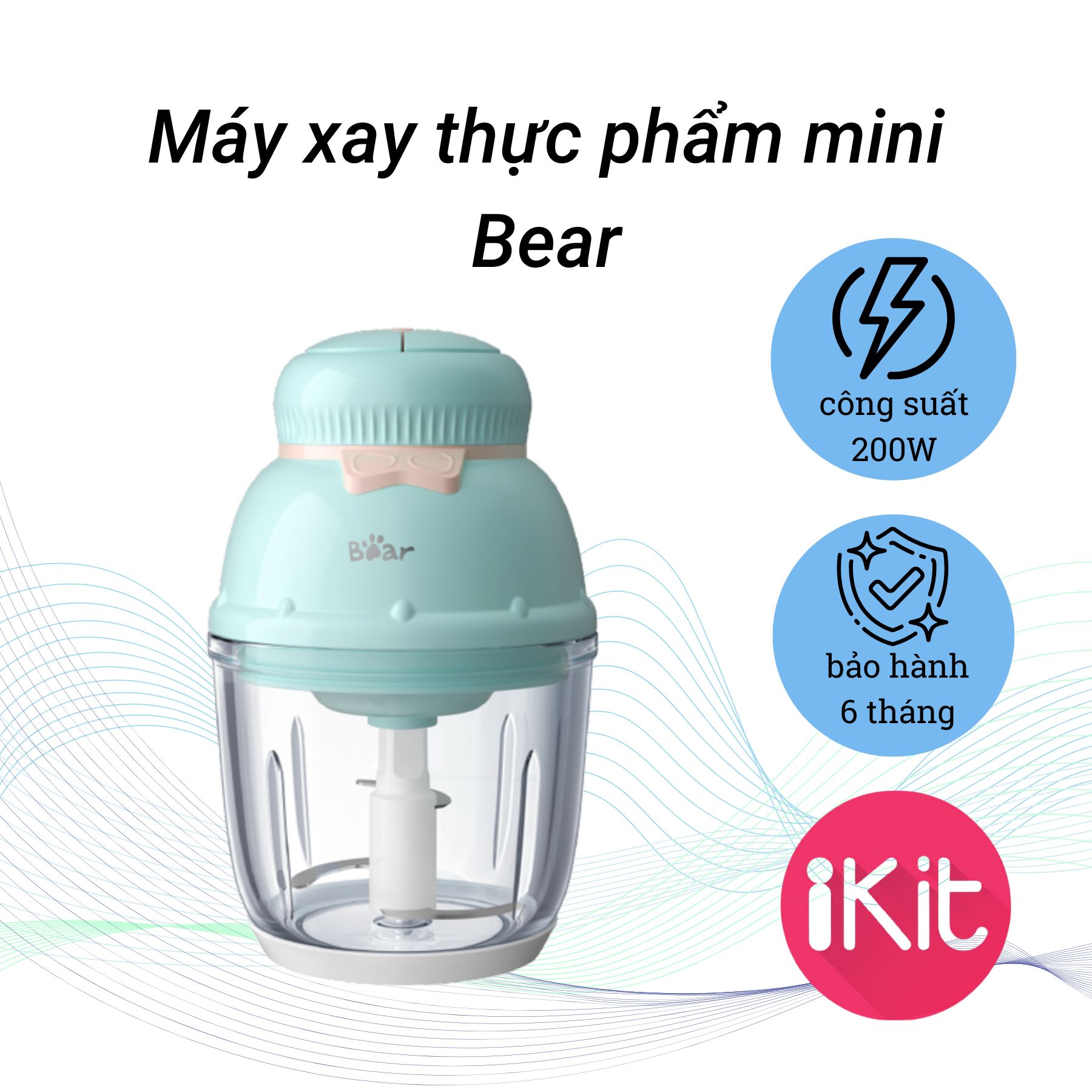 Máy xay thực phẩm mini Bear, công suất 200W, bảo hành 6 tháng