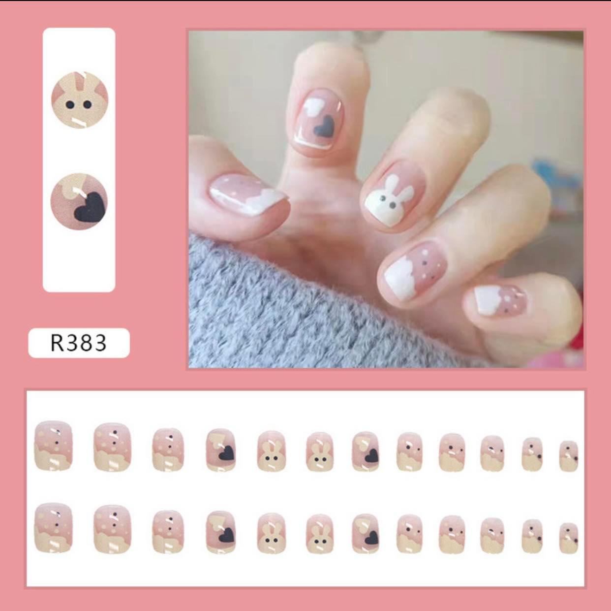 Set 24 móng tay giả kèm keo họa tiết nổi bật ,tặng kèm dũa móng