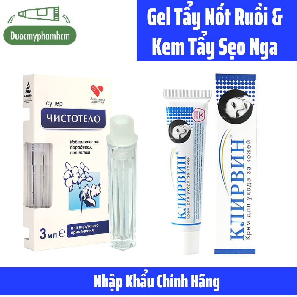 Gel Tẩy Nốt Ruồi, Tàn Nhang Dvelinil  và Kem Sẹo Mờ Klirvin Thâm Chính Hãng Nga