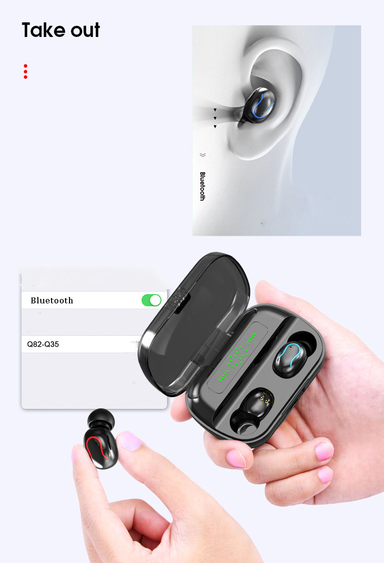 [HCM]Tai Nghe Bluetooth True Wireless HBQ Q82 LED Stereo V5.0 + EDR