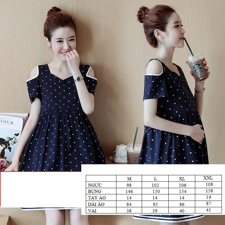 [HCM]Đầm bầu chấm bi màu xanh
