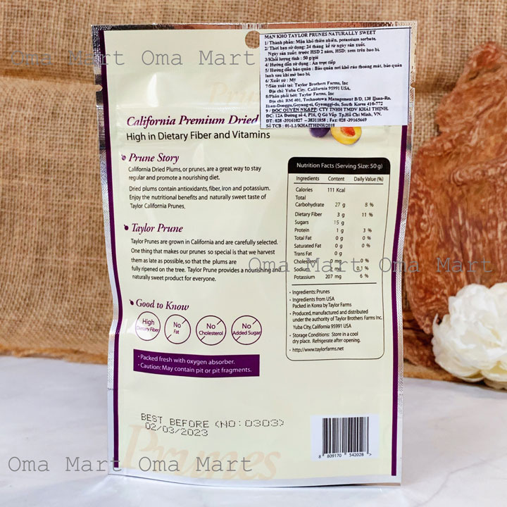 Mận khô tự nhiên Taylor (Không đường) 50g