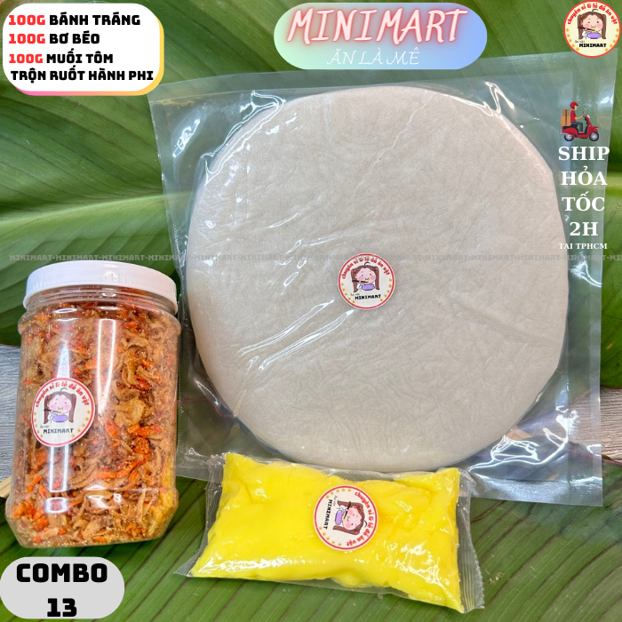 Bánh Tráng -COMBO  Bánh Tráng Phơi Sương - Muối Tôm Nhiễn Trộn Ruốt Hành - Chai Bơ  Béo - CB08- ĂN VẶT MINIMART