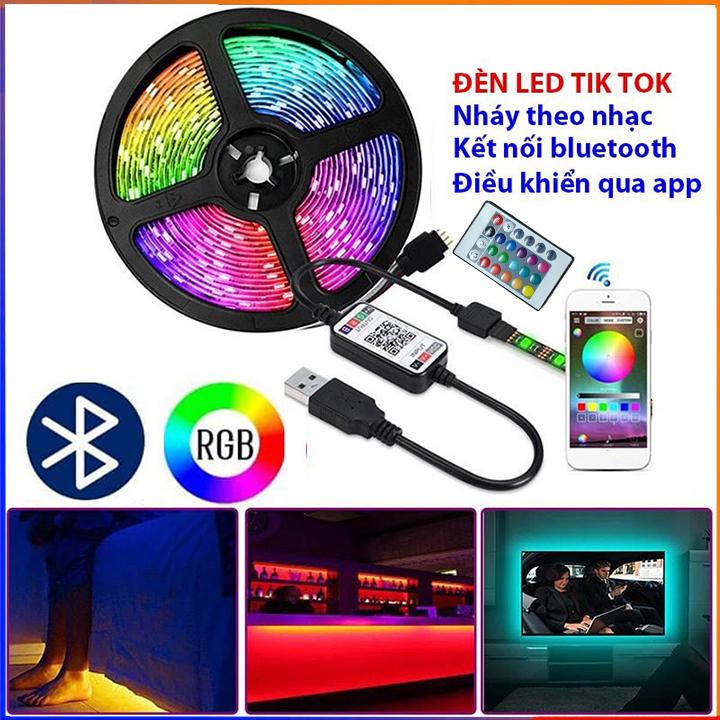 Cuộn đèn Led dây dán 5m đổi nhiều màu (RGB) + Nguồn + Remote điều khiển