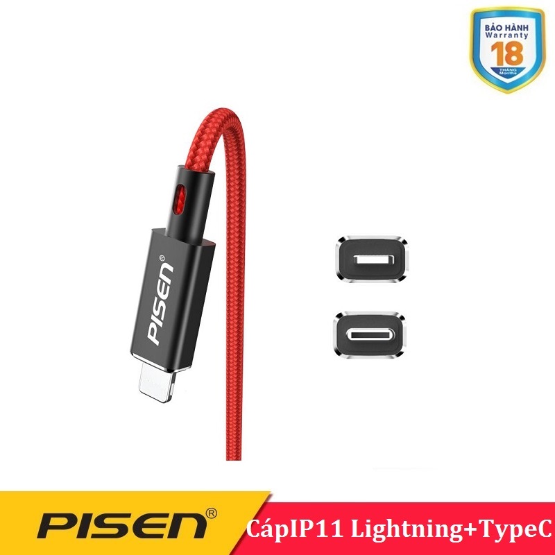 Cáp Pisen 18W - Cho Iphone 11 QC3.0 ( Cáp dây dù 3A Lightning&Type-C )