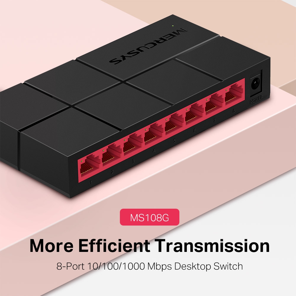 Bộ chia mạng Mercusys MS108G gigabit 8-Port 10/100/1000 Mbps hàng chính hãng, Bộ chia lan Switch chia mạng- VDH STORE