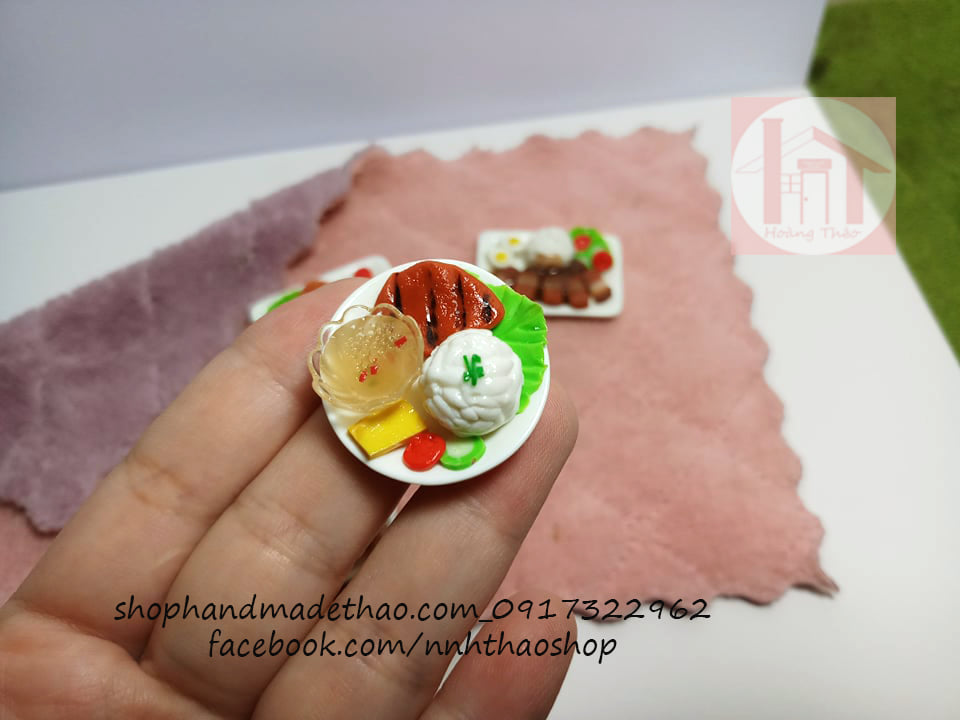 Mô Hình Đồ Ăn Trang Trí Roombox, Dollhouse_Cơm Đĩa