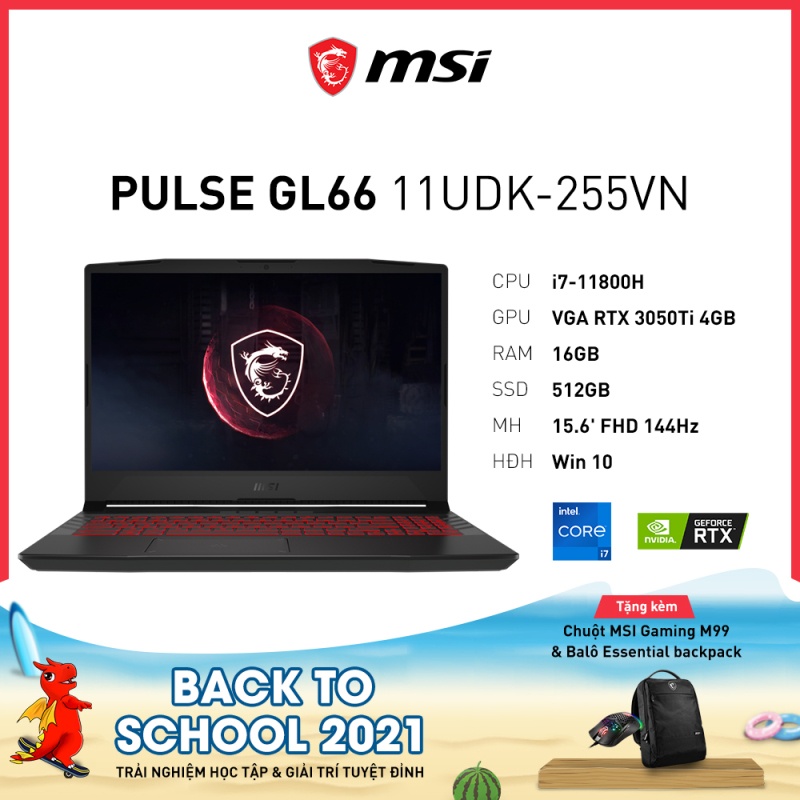 Bảng giá MSI Pulse GL66 11UDK-255VN (i7-11800H | 16GB | 512GB | VGA RTX 3050Ti 4GB | 15.6 FHD 144Hz | Win 10) Phong Vũ