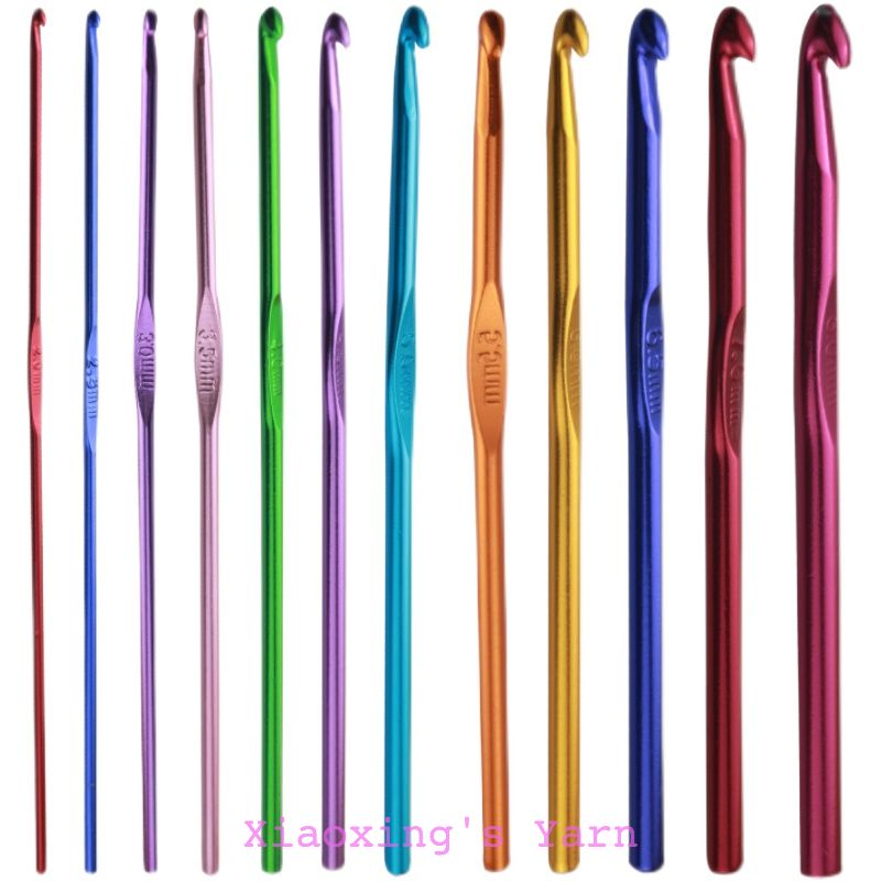 Bộ 12 kim móc len đủ size bằng nhôm phủ màu oxit màu sắc | Xiaoxing's Yarn
