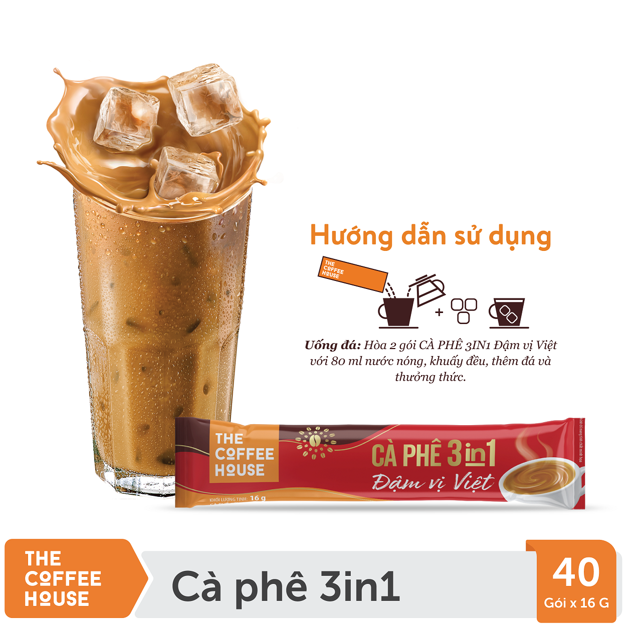 The Coffee House cà phê sữa đá hoà tan 3 in 1 (Túi 40 gói x 16g)