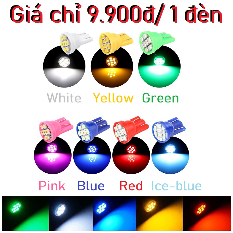 Đèn LED T10 8 SMD Gắn Mặt Đồng Hồ Xe Máy , Xe Ô tô