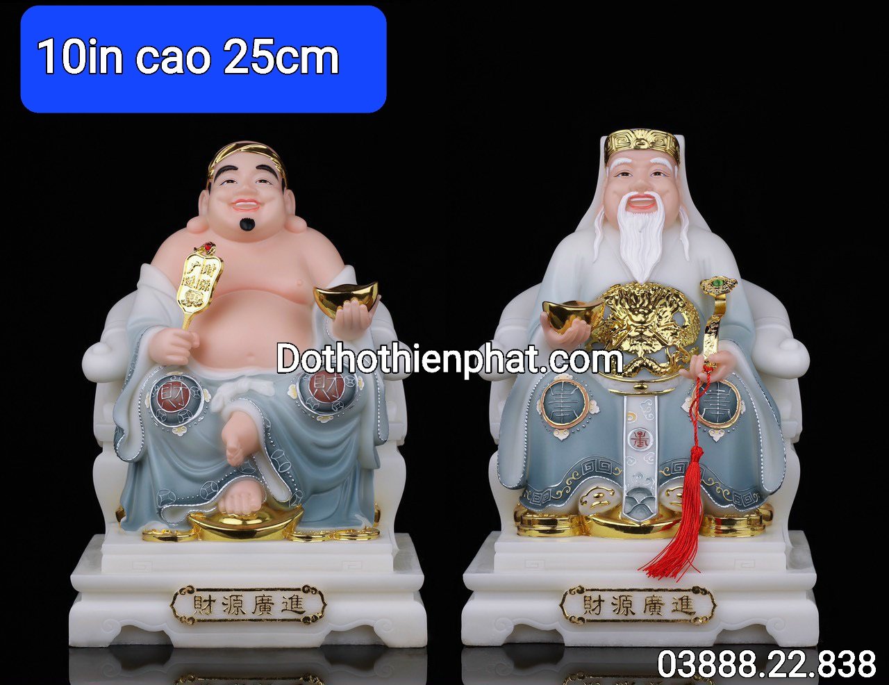 Cặp thần tài ông địa đá 10in cao 25cm màu xanh dương