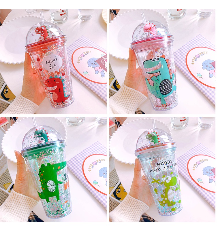 BÌNH NƯỚC HÌNH KHỦNG LONG, LY ĐỰNG NƯỚC NHŨ KIM TUYẾN HÌNH KHỦNG LONG, HÌNH NGỘ NGHĨNH TẶNG KÈM ỐNG HÚT-LY KIM TUYẾN 3D KÈM ỐNG HÚT - BÌNH ĐỰNG NƯỚC GIỮ NHIỆT 3D KIM TUYẾN HÌNH KHỦNG LONG XINH XẮN