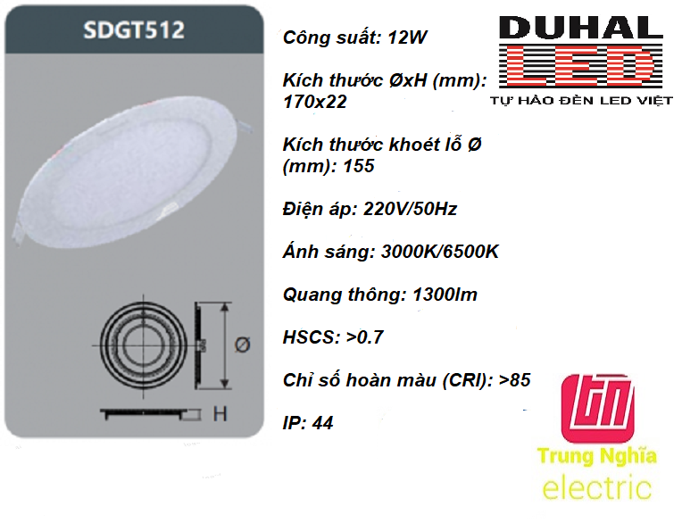 ĐÈN LED PANEL ÂM TRẦN 12W DUHAL - KDGT512