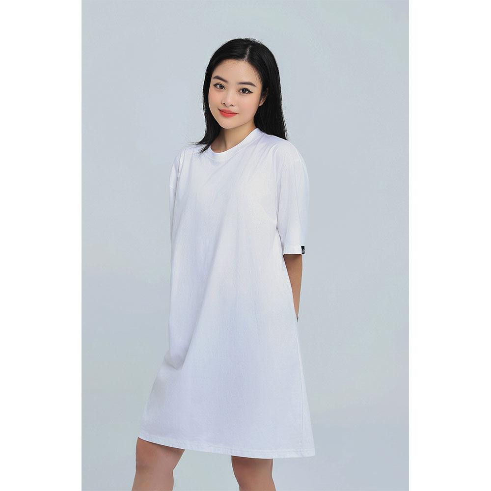 Đầm suông trơn dáng dài DTT01 Miucho vải cotton cổ tròn in basic